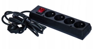 Przedłużacz zasilający 4 x 2P z uziemieniem wyłącznikiem 3 mb CZARNY