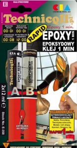 Klej epoksydowy bezbarwny 1min SZYBKI do plastiku ceramiki szkła 2x12ml (04692)
