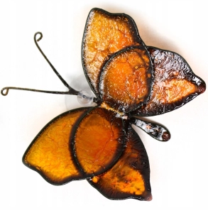 Ozdoba na okno lustro MOTYL pomarańczowy RĘKODZIEŁO z przyssawką gumową