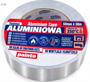 TAŚMA ALUMINIOWA 50mm x 50m 350°C KOMINKOWA WYSOKOTEMPERATUROWA ŻAROODPORNA